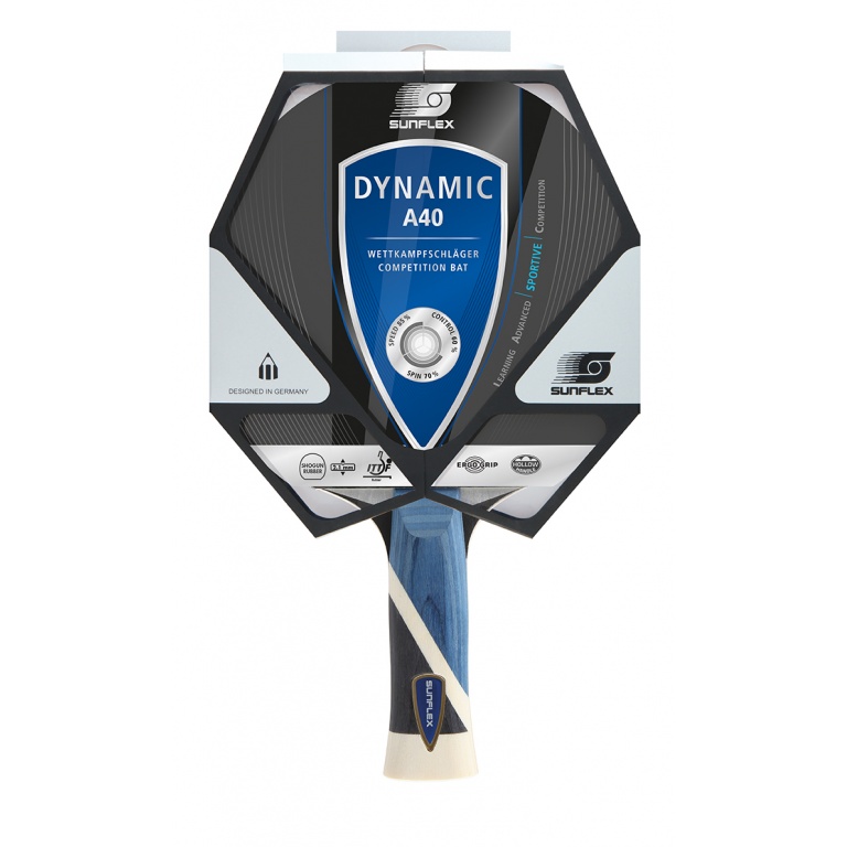 Sunflex Table Tennis Racket Dynamic A40 (Competition, 2.1mm Sponge, Shogun Rubber, ITTF Approved) - 1 Racket